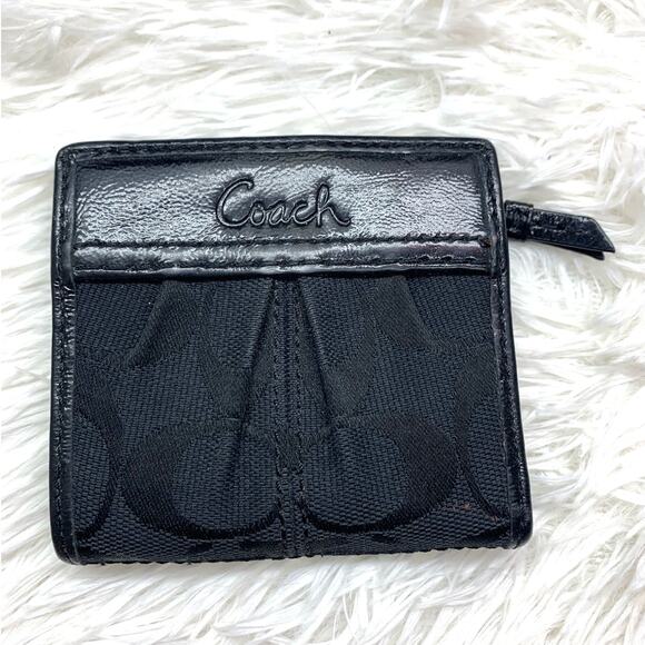 COACH Black Signature Canvas Card Holder - Picture 1 of 9